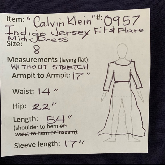 “Calvin Klein” Indigo Blue Fit & Flare Midi-Dress size 8 - Picture 12 of 12